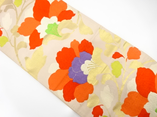 JAPANESE KIMONO / ANTIQUE FUKURO OBI / SILK / WOVEN CHINESE FLOWER